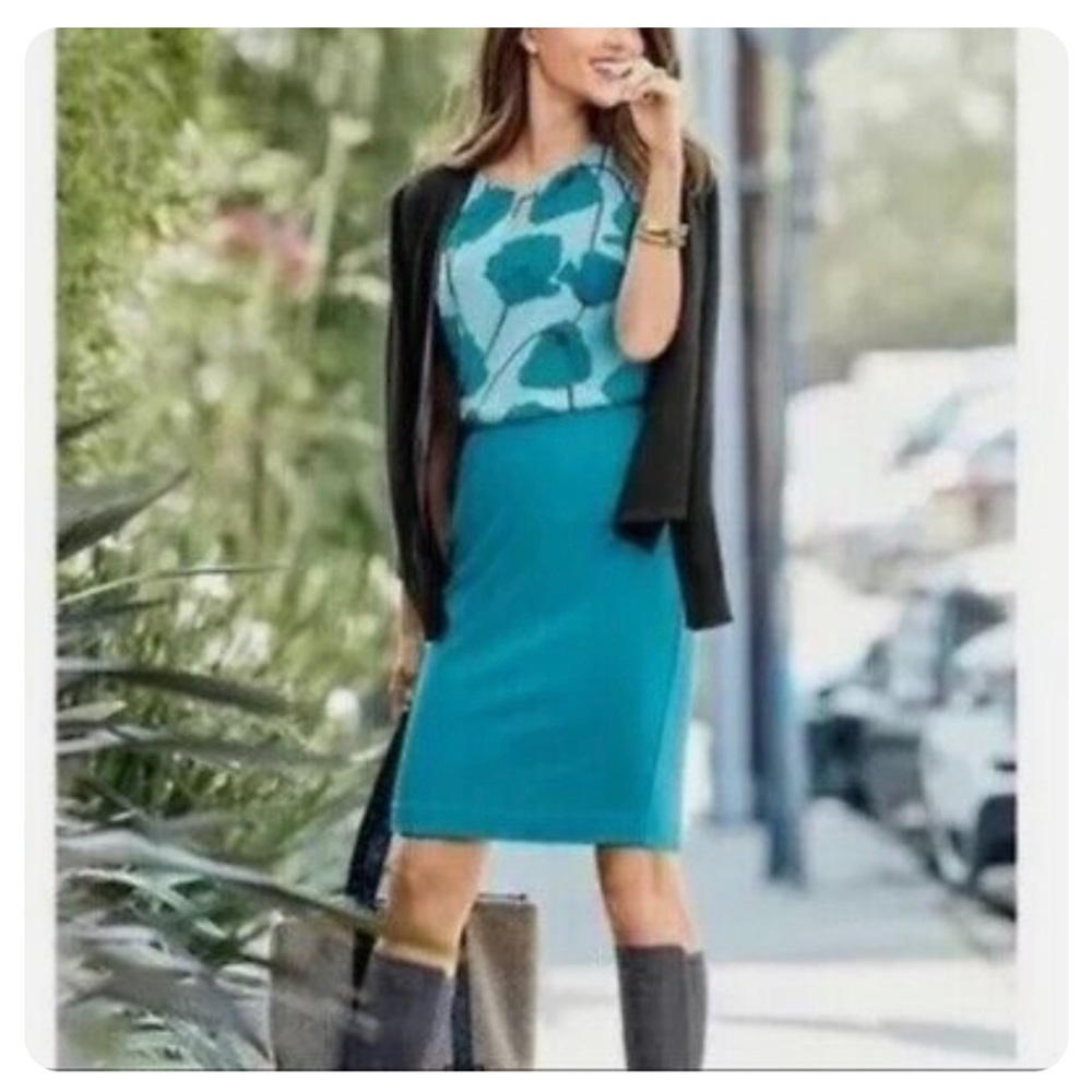 CAbi #3220 Sigourney Turquoise Ponte Pencil Skirt